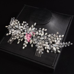 Accesoriu elegant pentru decor par AP012LL Argintiu cu cristale si perle  + 2 agrafe
